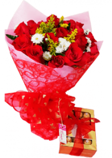 Bouquet de 24 rosas. Caja de Chocolates incluida